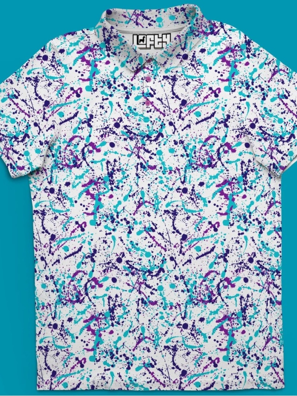 Lofty Llama Spray 'N' Slay | 90's Jazz Color Paint Splatter Golf Polo Mens Large